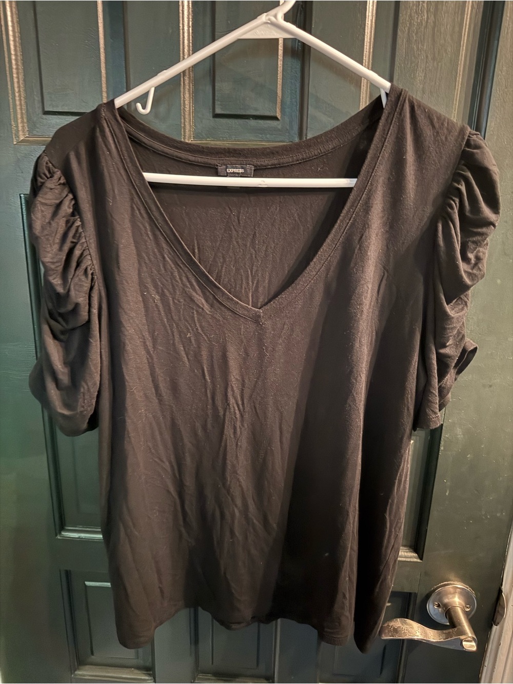 Express Black V-Neck Puff Sleeve Tee